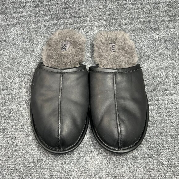 UGG Scuff Slippers Men\'s 14 Black Leather Slip On Slide Indoor Shearling Shoes‎ main image 5